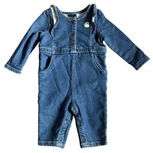 Girls Infant Carhartt Long-Sleeve Snap Leg Denim Coverall Ruffle Size 6 months